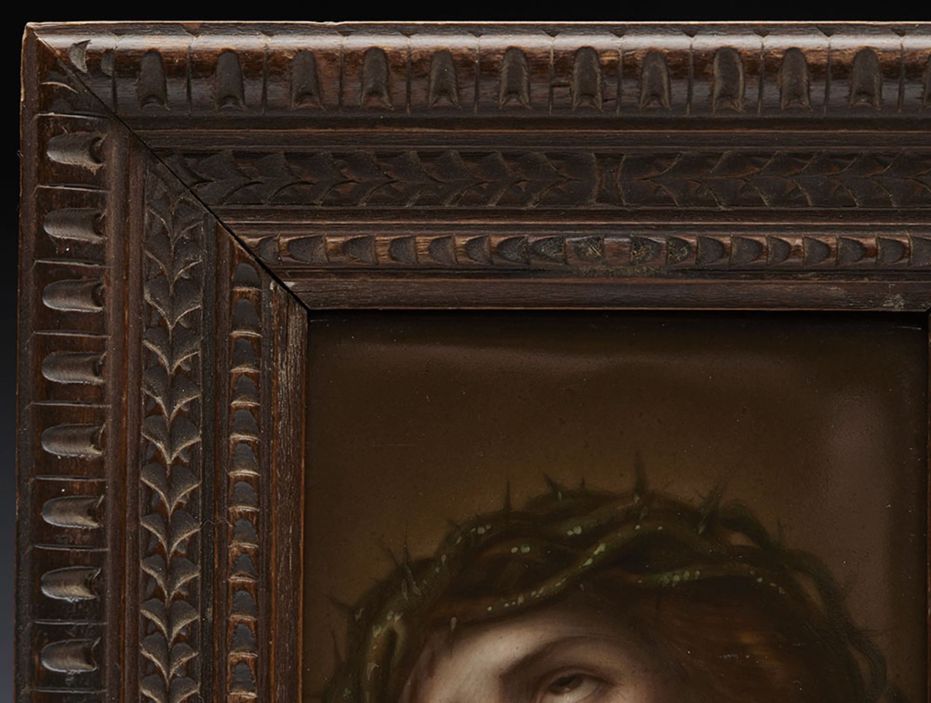 ANTIQUE FRAMED FIRENZE PLAQUE CHRIST IN CROWN OF THORNS 19TH C. - Image 8 of 10