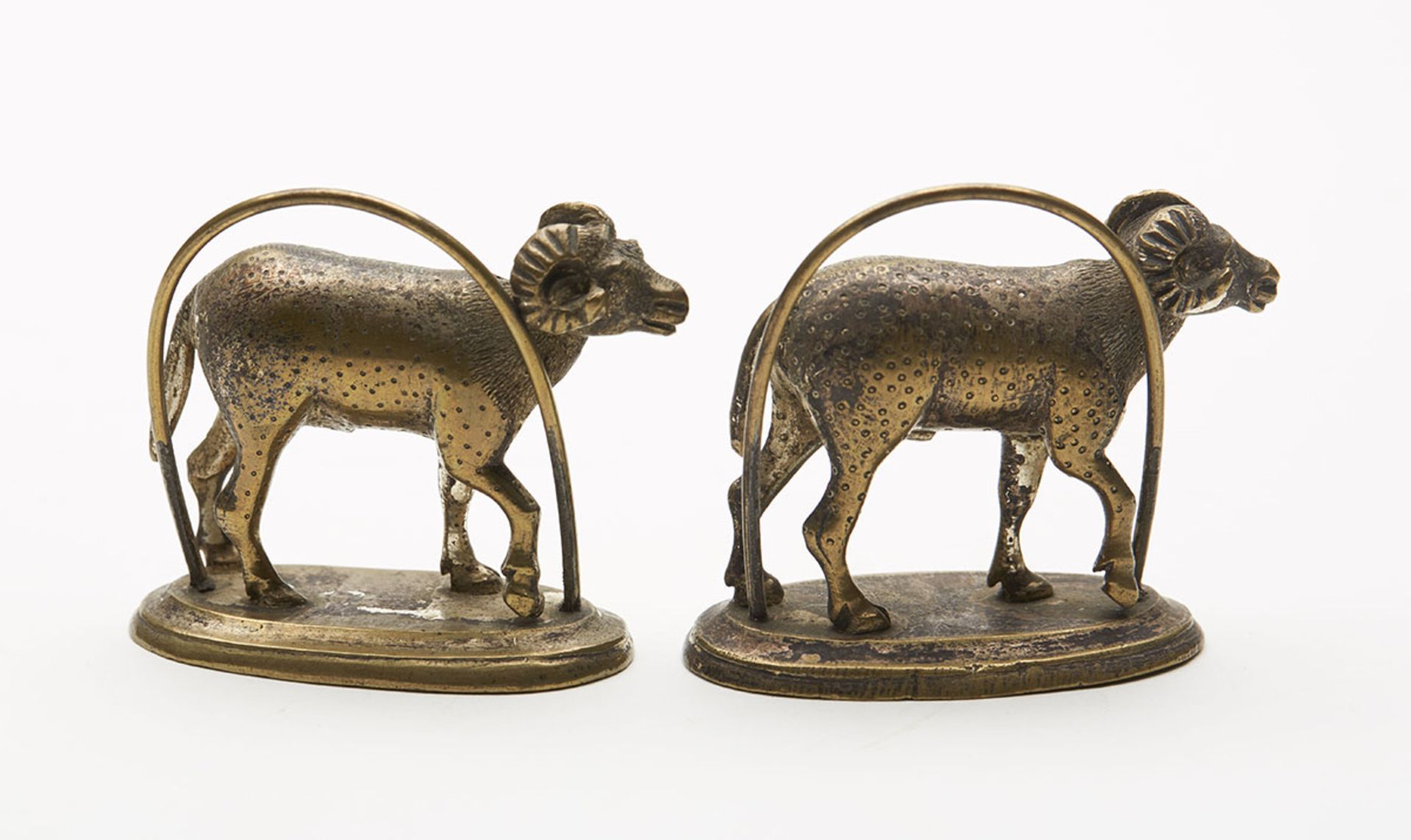 PAIR ANTIQUE BRASS RAM TABLE MENU HOLDERS 19TH C. - Image 3 of 7