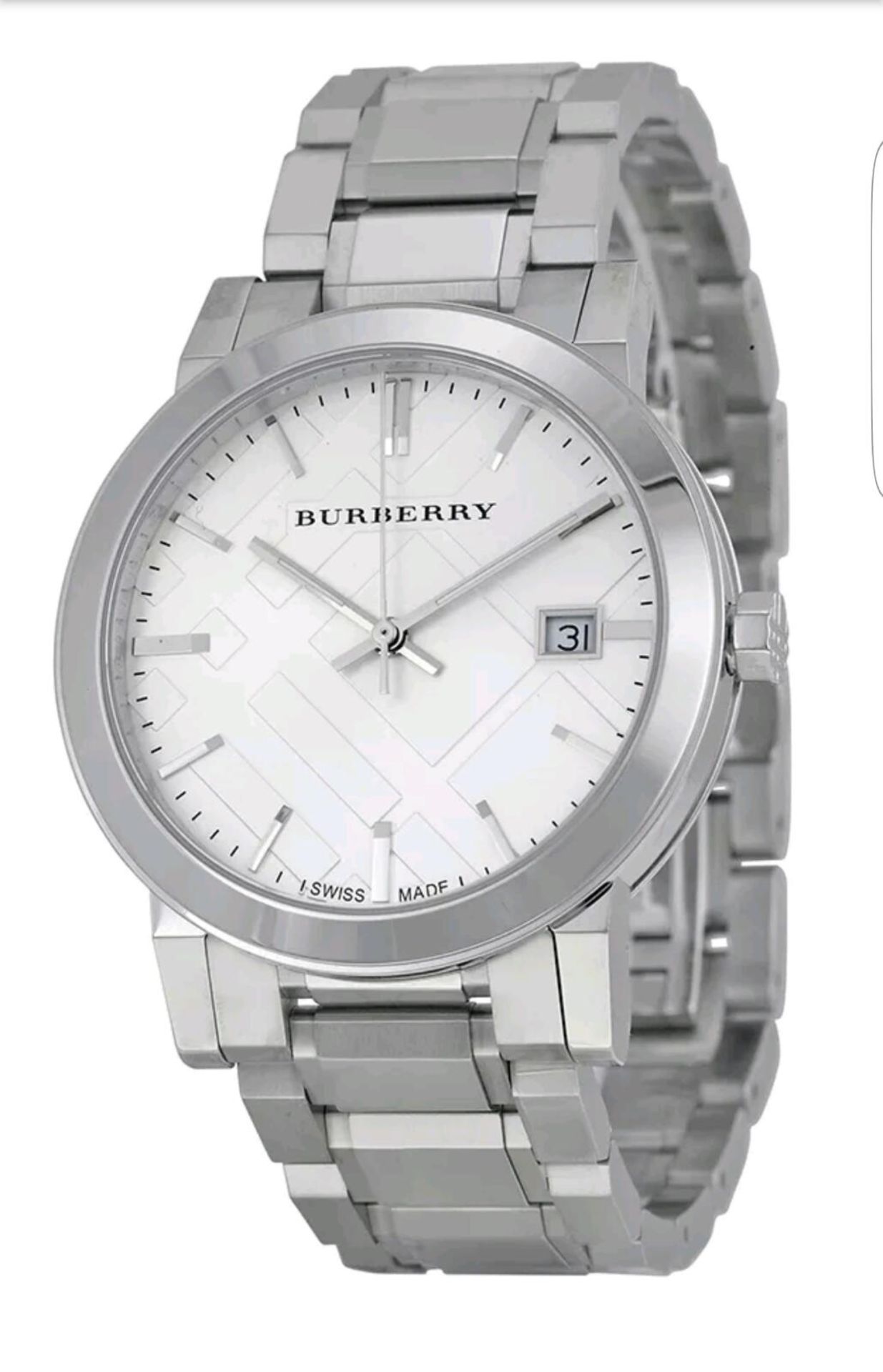 BRAND NEW BURBERRY BU9000, GENTS SILVER TONE STEEL BRACELET DESIGNER WATCH, COMPLETE WITH ORIGINAL