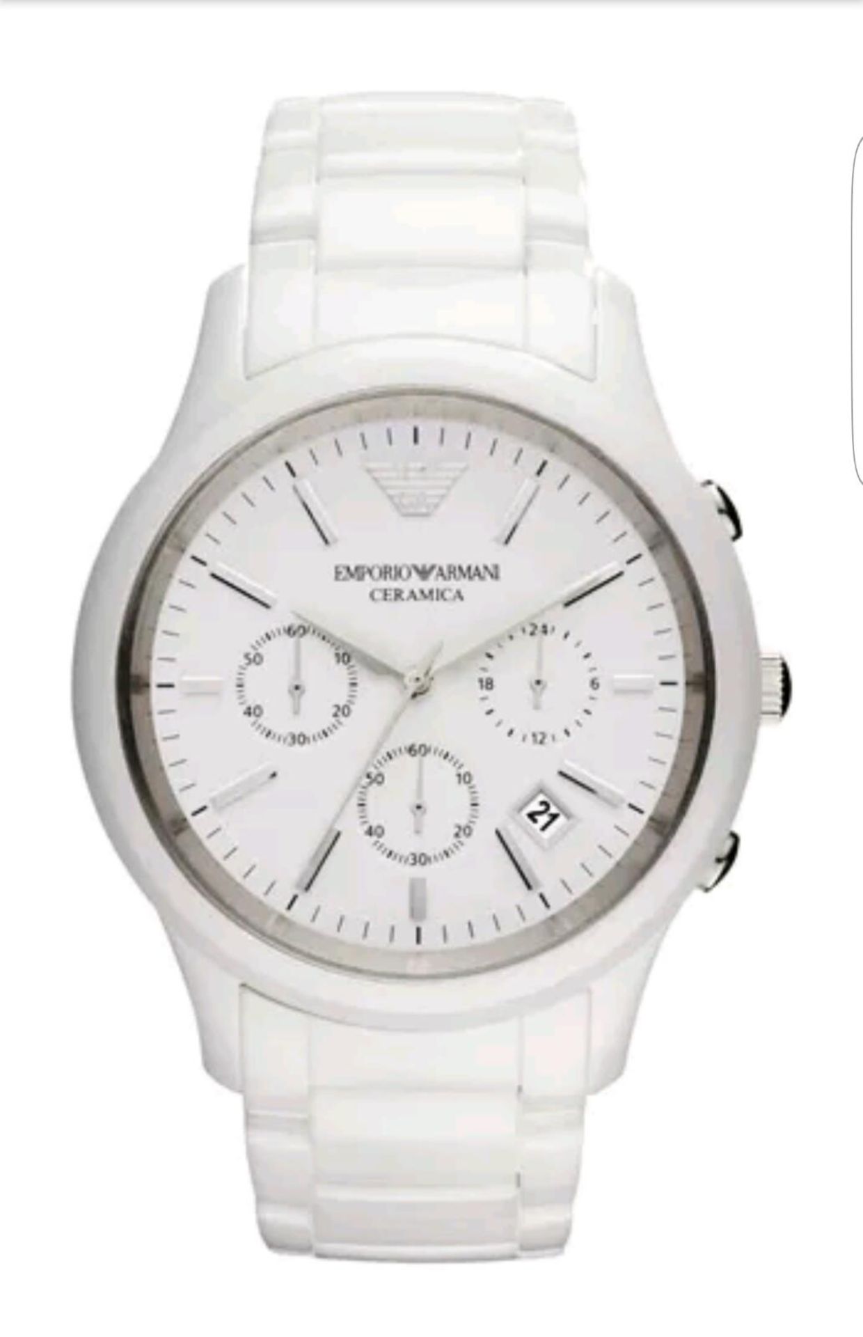 BRAND NEW EMPORIO ARMANI AR1453, GENTS WHITE CERAMICA DESIGNER CHRONOGRAPH WATCH, COMPLETE WITH