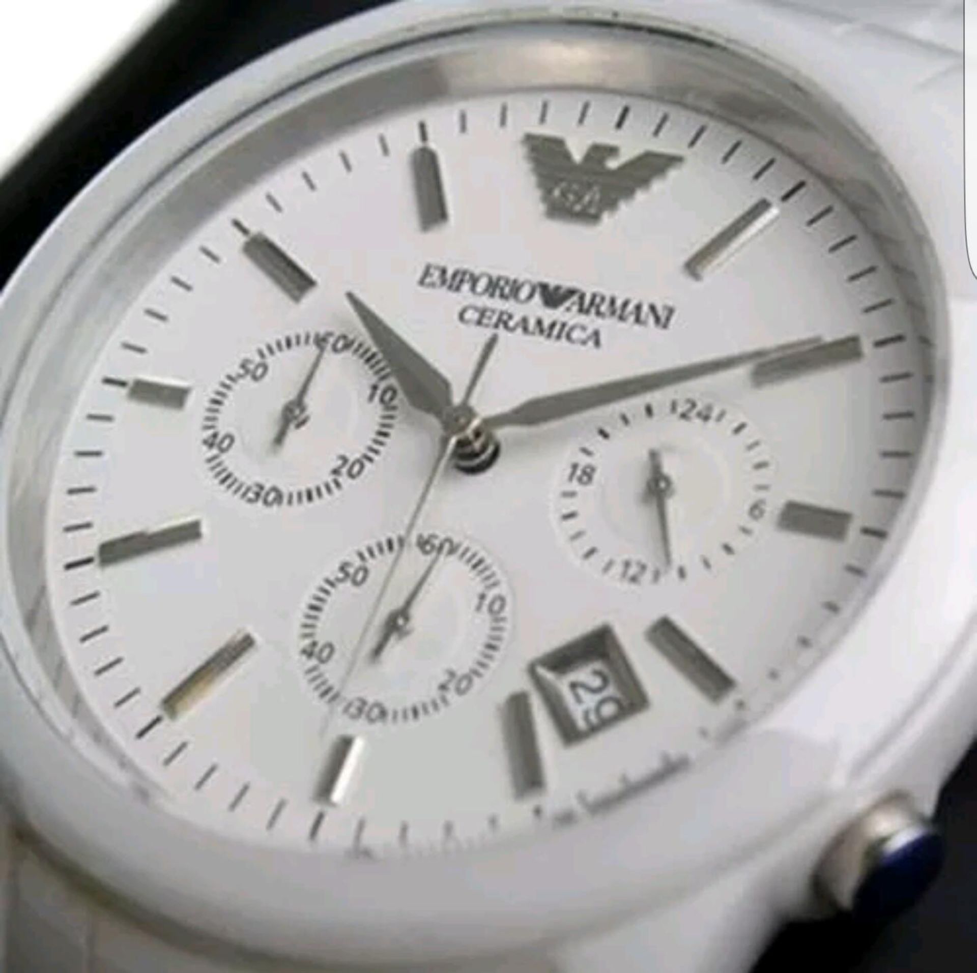 BRAND NEW EMPORIO ARMANI AR1453, GENTS WHITE CERAMICA DESIGNER CHRONOGRAPH WATCH, COMPLETE WITH - Image 2 of 2