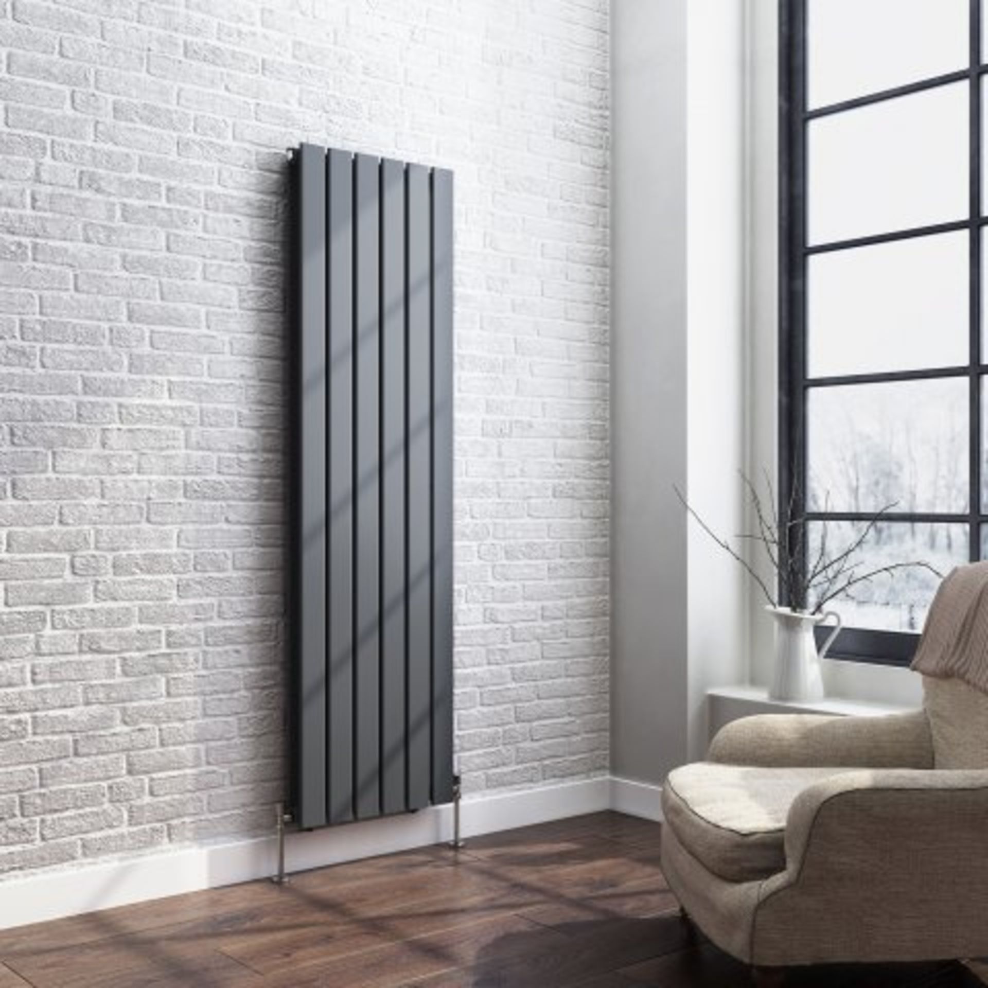 (N12) 1600x452mm Anthracite Double Flat Panel Vertical Radiator - Thera Range. RRP £474.99. Our - Image 3 of 3