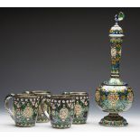 Indian Jaipur Enamelled Parcel-Gilt Silver Drinks Set 20Th C.