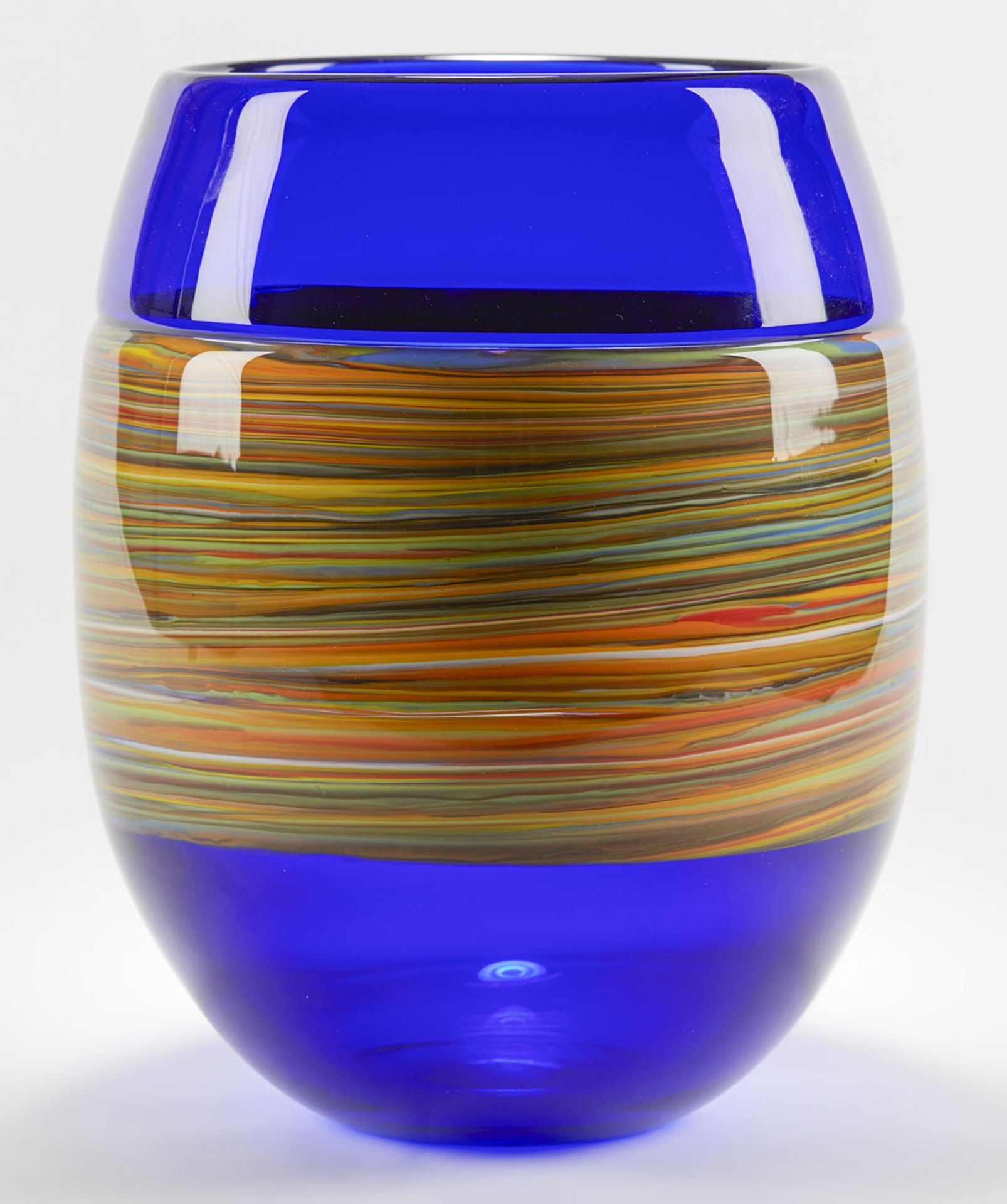 Italian Murano Gino Cenedese Signed Swirl Design Blue Art Glass Vase - Image 9 of 9