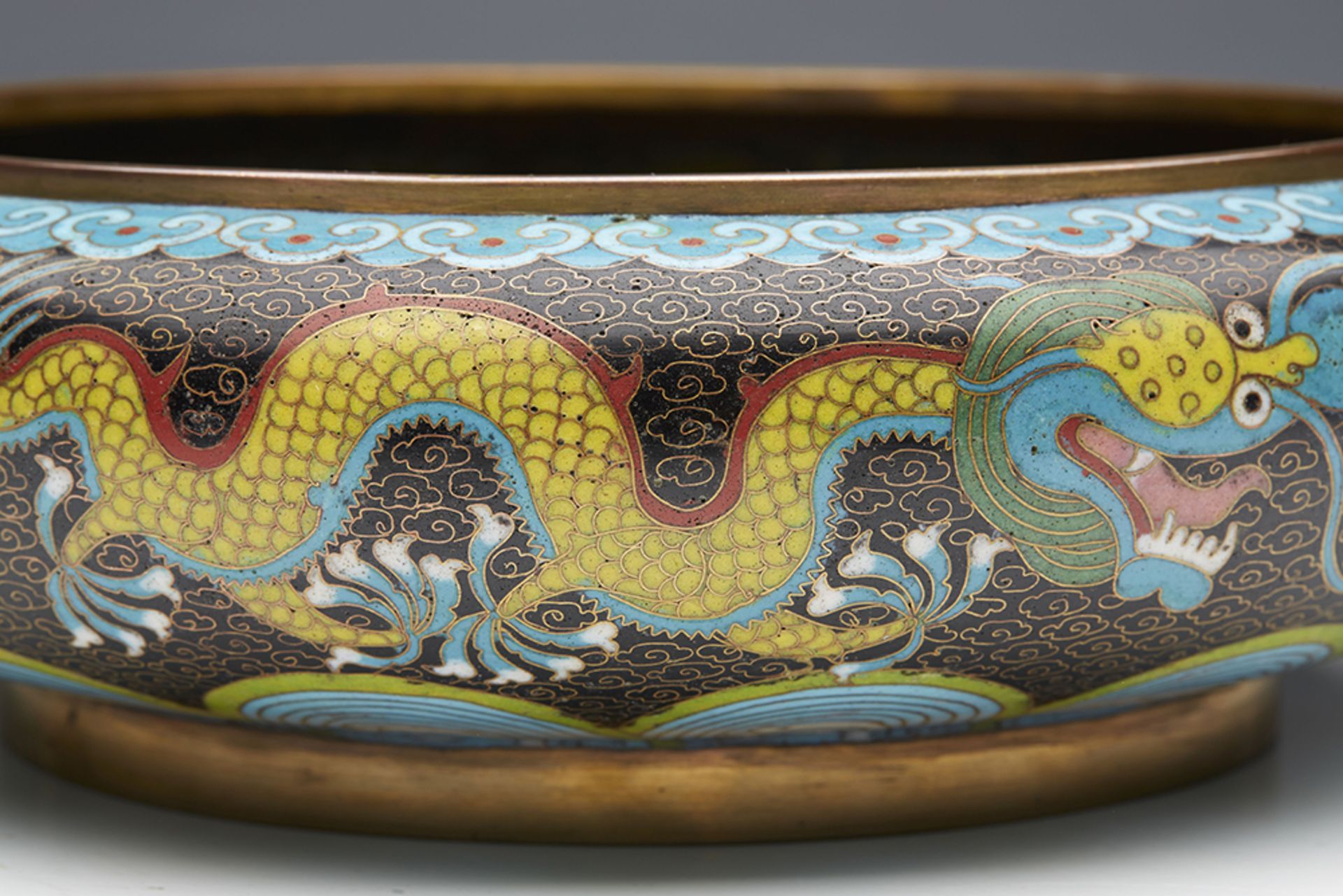 Antique Chinese Tongzhi Mark Cloisonne Dragon Bowl 1862-74 - Image 3 of 9