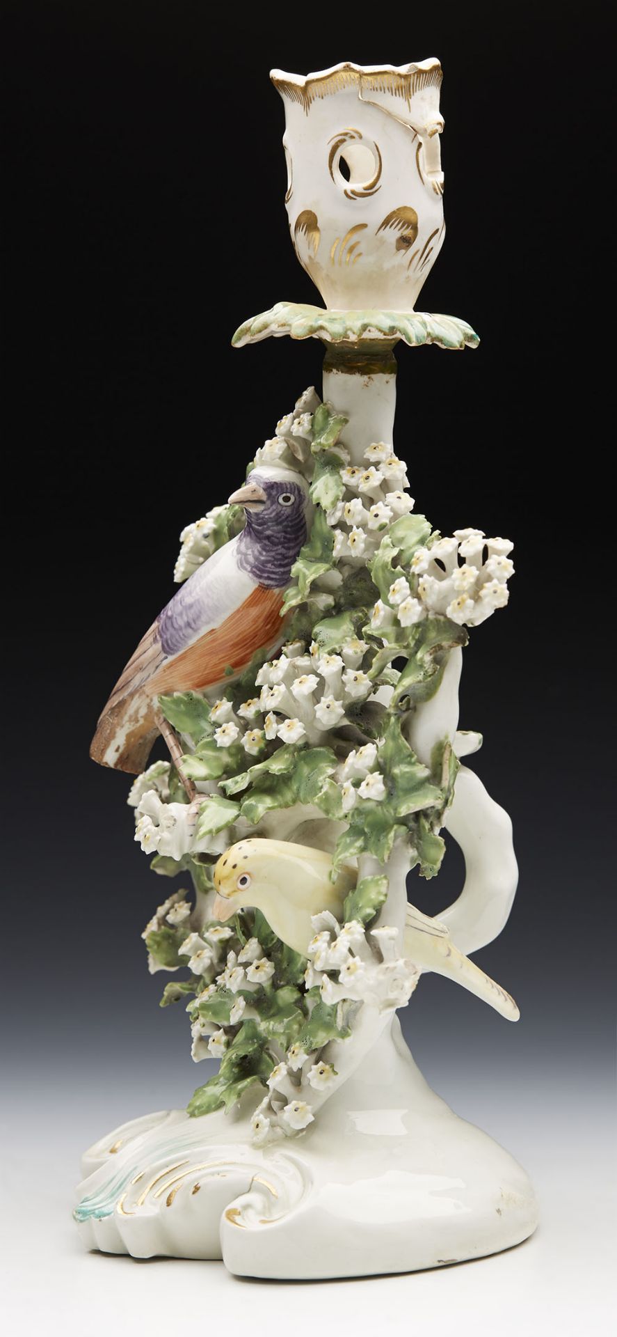 ANTIQUE DERBY PORCELAIN FLORAL CHAMBERSTICK WITH BIRDS c.1765 - Image 3 of 10