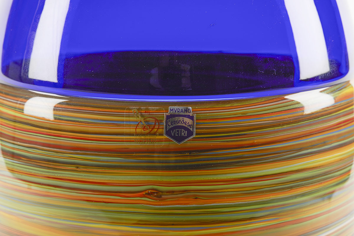 Italian Murano Gino Cenedese Signed Swirl Design Blue Art Glass Vase - Image 2 of 9