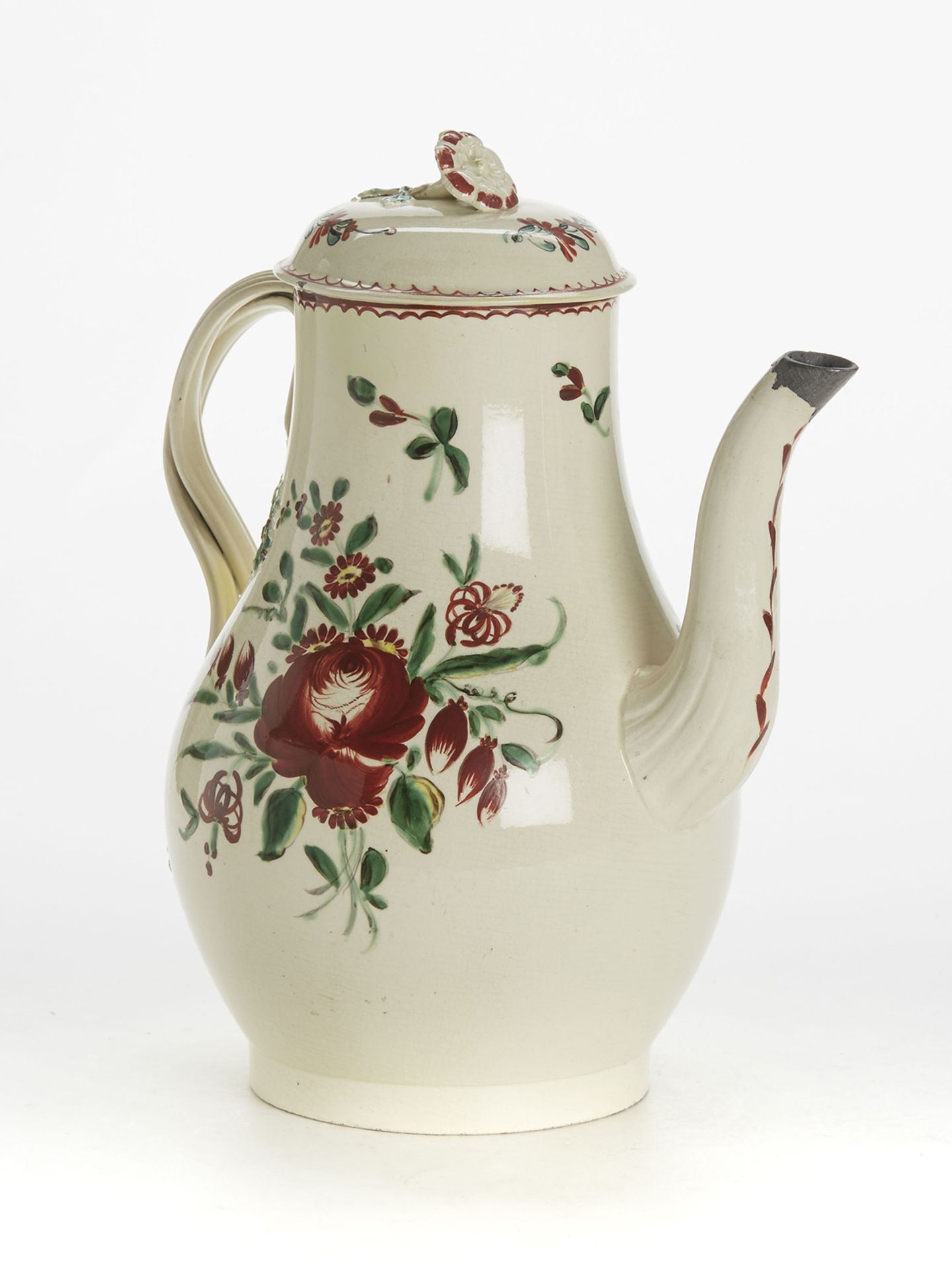 ANTIQUE CREAMWARE FLORAL PAINTED LIDDED TEAPOT, LEEDS C.1770 - Image 2 of 10