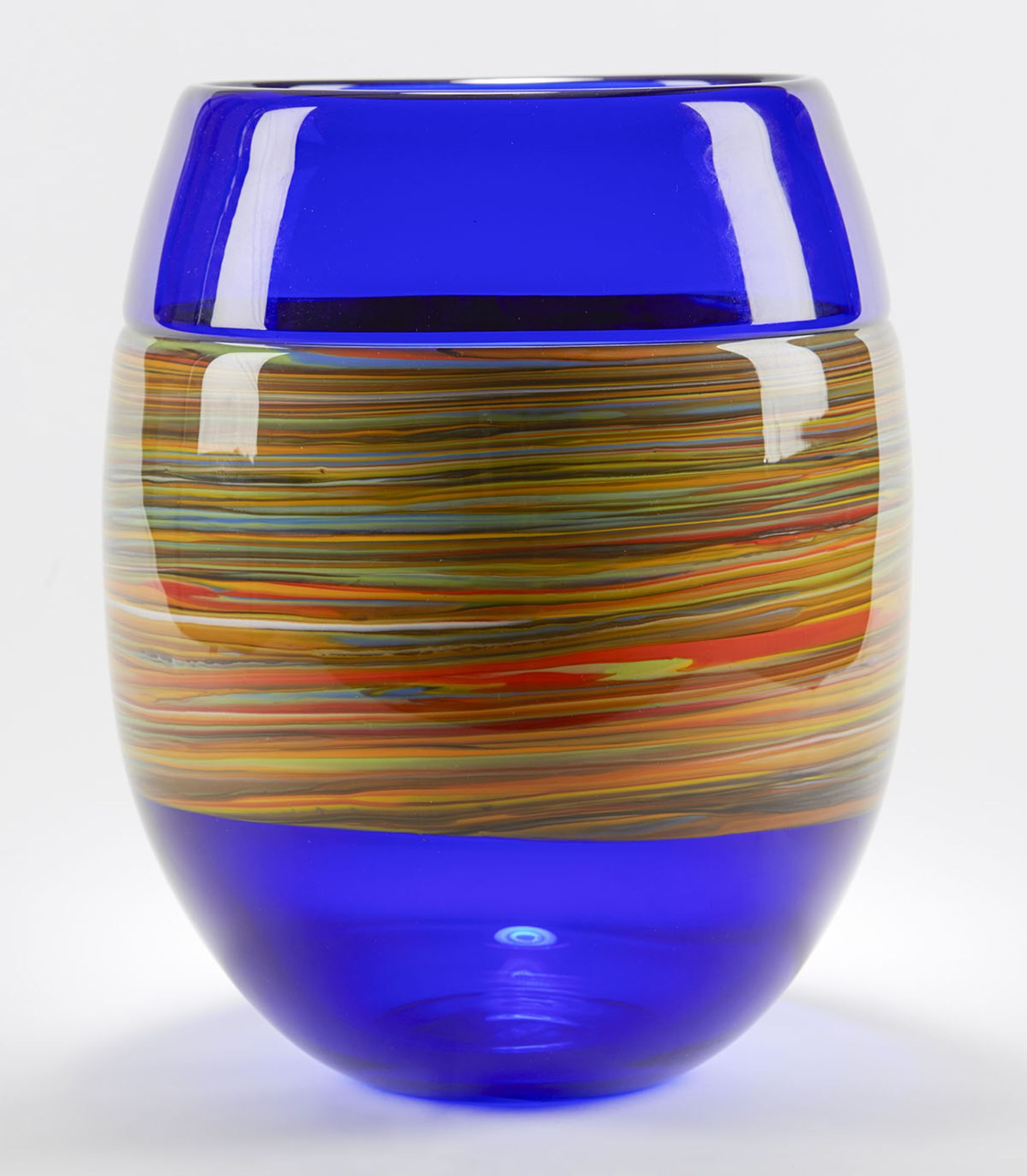 Italian Murano Gino Cenedese Signed Swirl Design Blue Art Glass Vase - Image 3 of 9