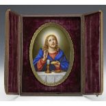 ANTIQUE MEISSEN FEAST OF CORPUS CHRISTI HAND PAINTED CASED PLAQUE 19TH C.