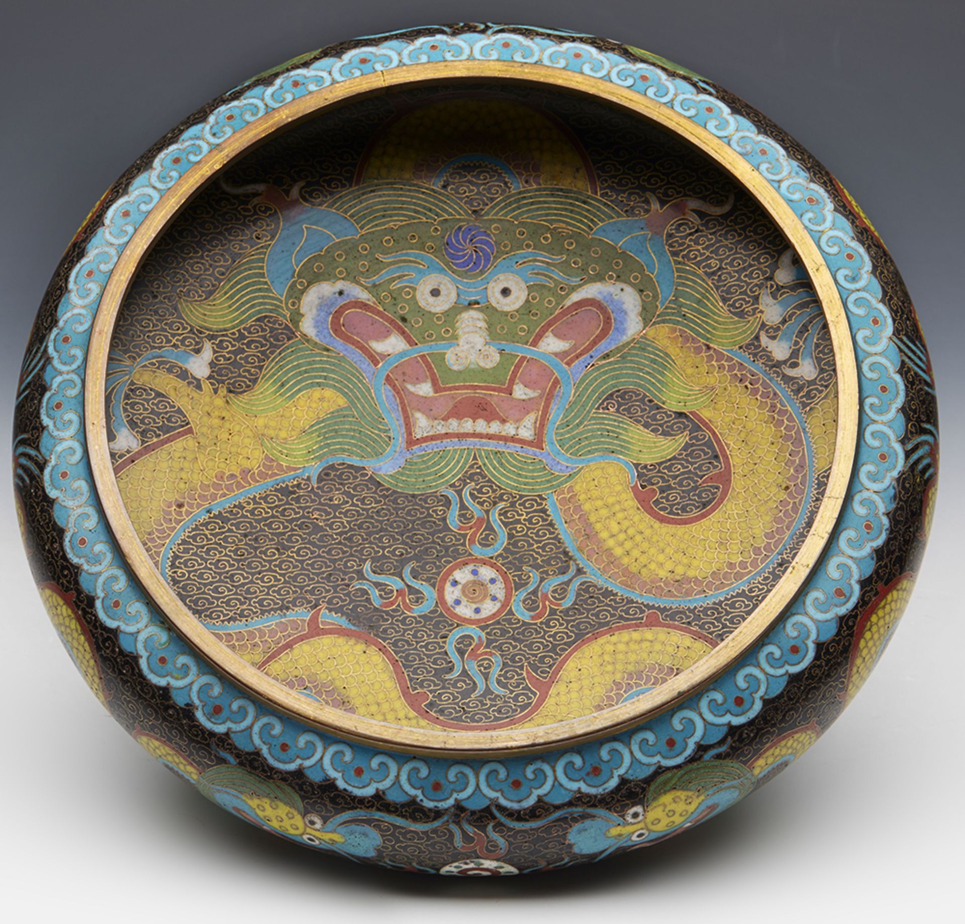 Antique Chinese Tongzhi Mark Cloisonne Dragon Bowl 1862-74 - Image 5 of 9