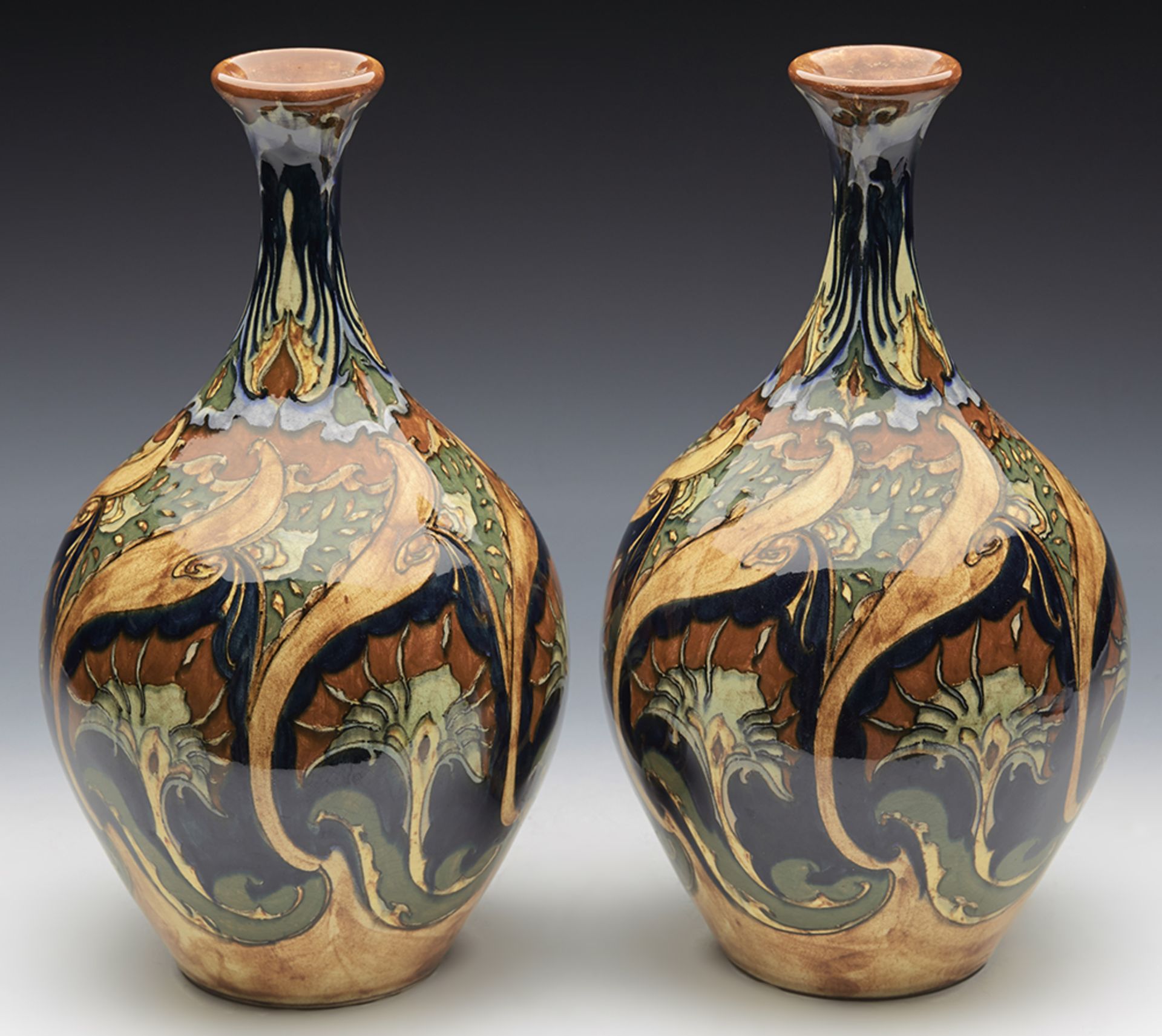 Pair Art Pottery Rozenburg Stylish Floral Design Vases 1896 - Image 15 of 16