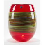 Italian Murano Gino Cenedese Signed Swirl Design Red Art Glass Vase