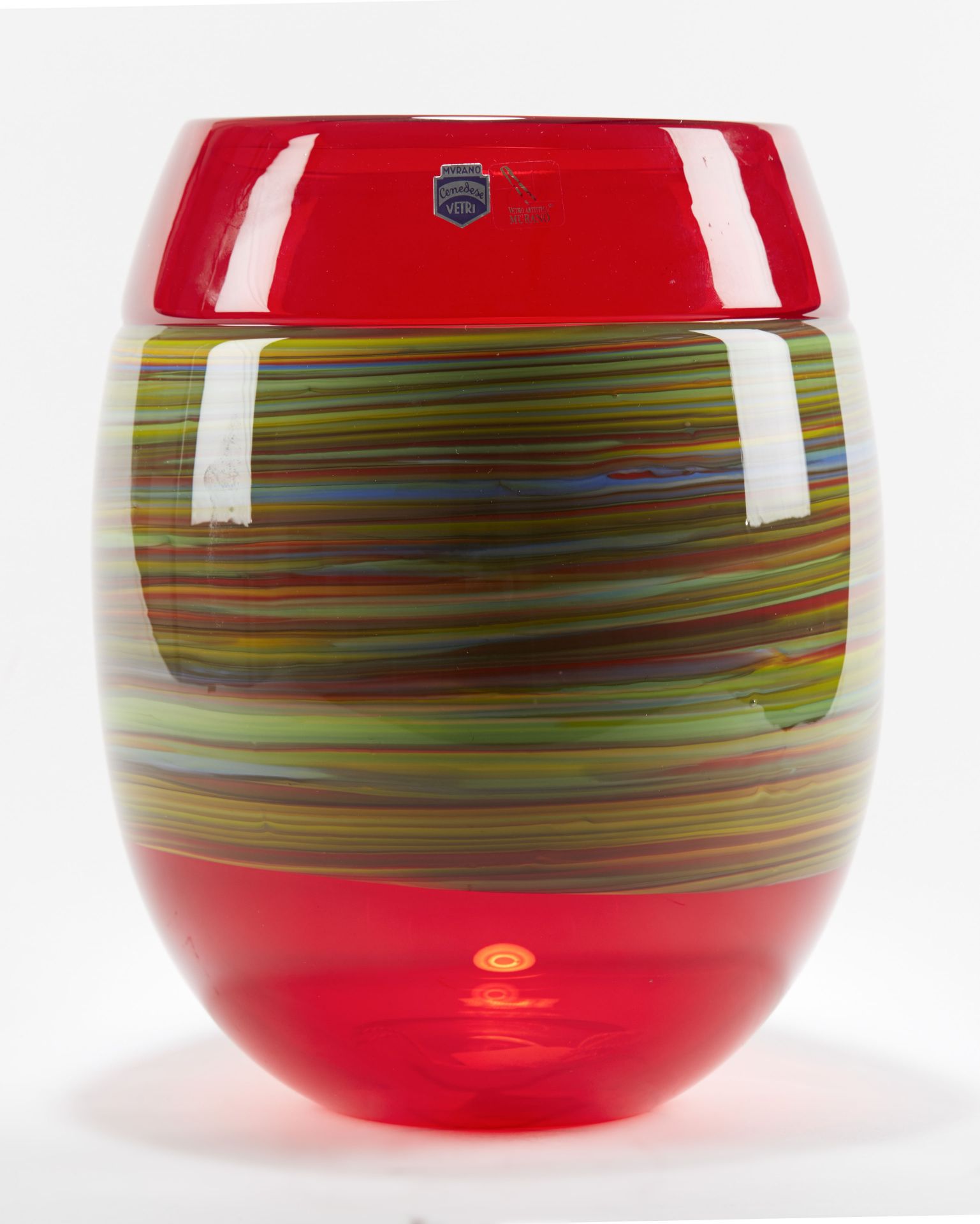 Italian Murano Gino Cenedese Signed Swirl Design Red Art Glass Vase
