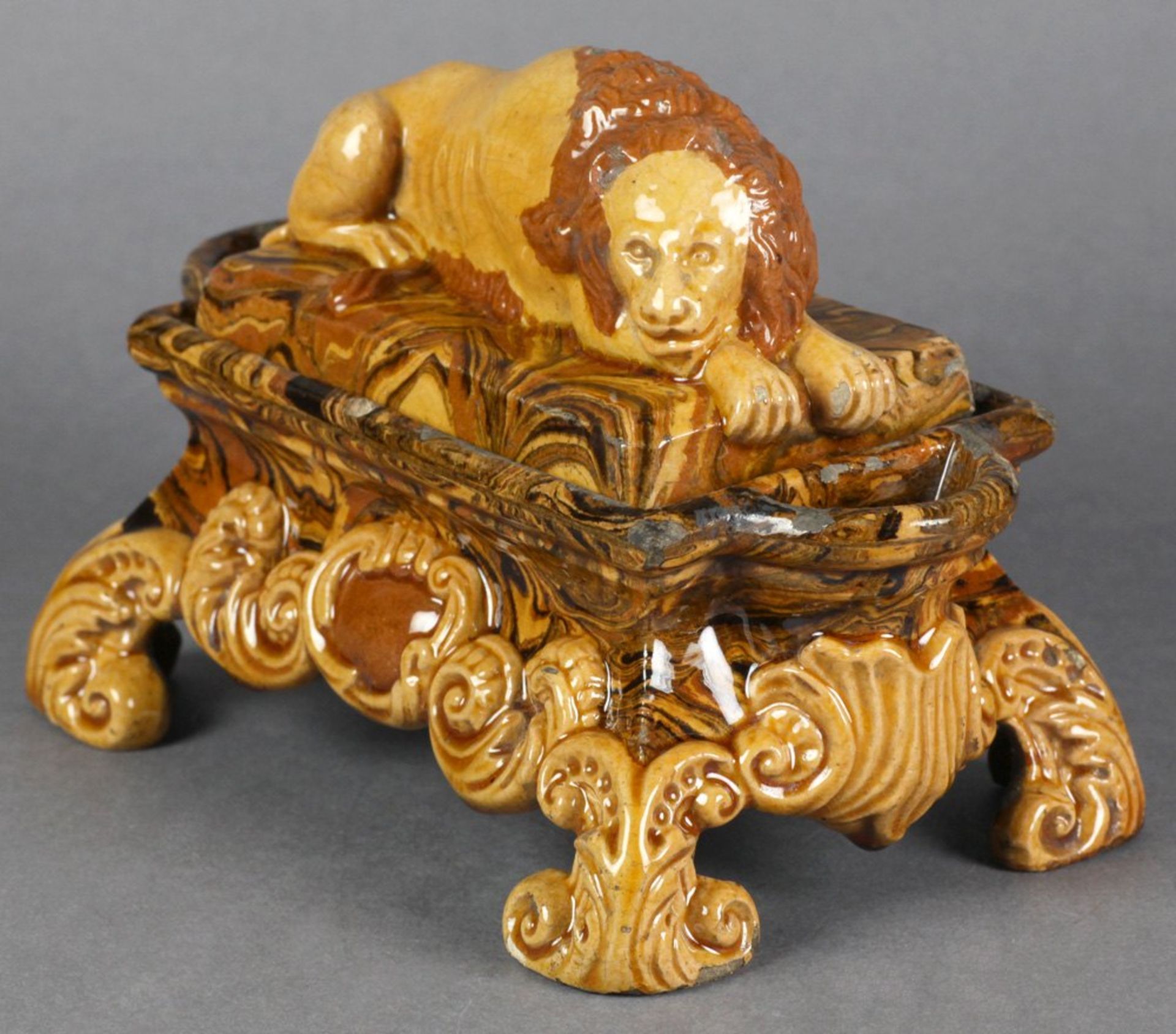 ANTIQUE REDWARE SLIPWARE LION MOUNTED INK STAND 18TH C. - Image 14 of 14