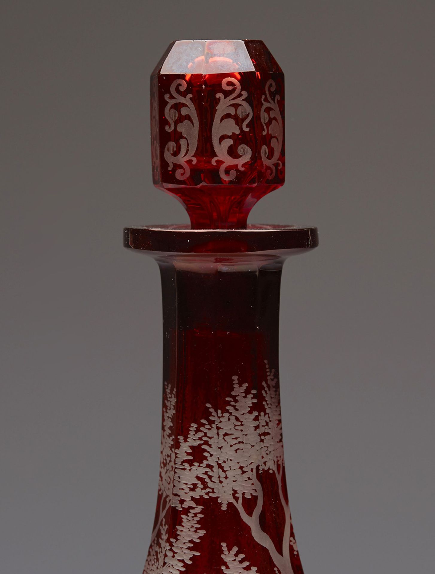 ANTIQUE BOHEMIAN RUBY ACID ETCHED SPIRIT DECANTER 19TH C. - Image 3 of 8