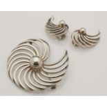 STYLISH MODERNIST DANISH SILVER BROOCH EARRING SET BY B MARGOSSIAN