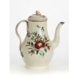 ANTIQUE CREAMWARE FLORAL PAINTED LIDDED TEAPOT, LEEDS C.1770