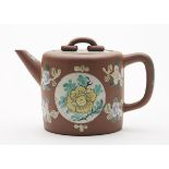 ANTIQUE CHINESE YIXING ENAMELED TEAPOT SIGNED 18/19TH C.