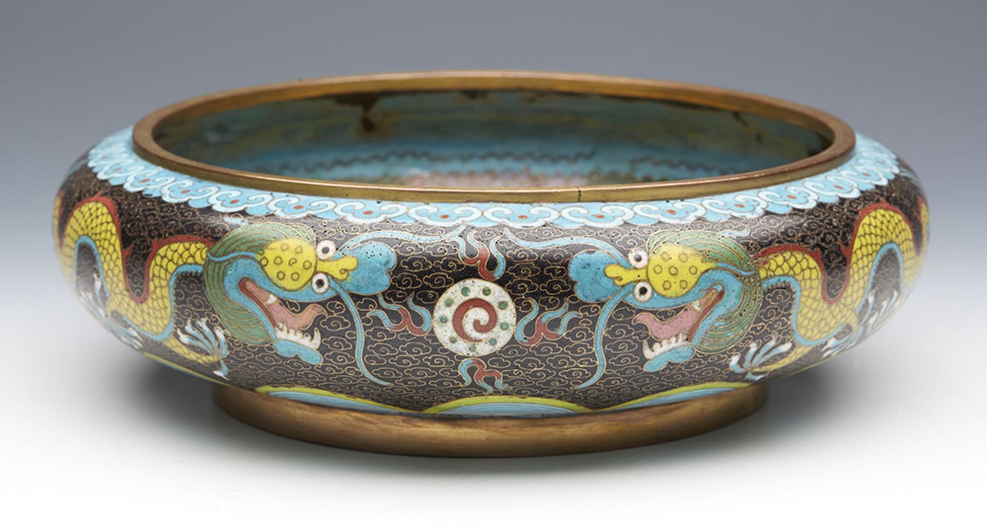 Antique Chinese Tongzhi Mark Cloisonne Dragon Bowl 1862-74