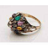 Vintage Thai Princess Ring Set With Semi Precious Stones C.1930