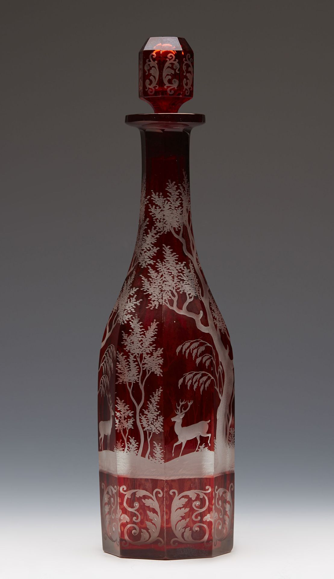 ANTIQUE BOHEMIAN RUBY ACID ETCHED SPIRIT DECANTER 19TH C. - Image 8 of 8