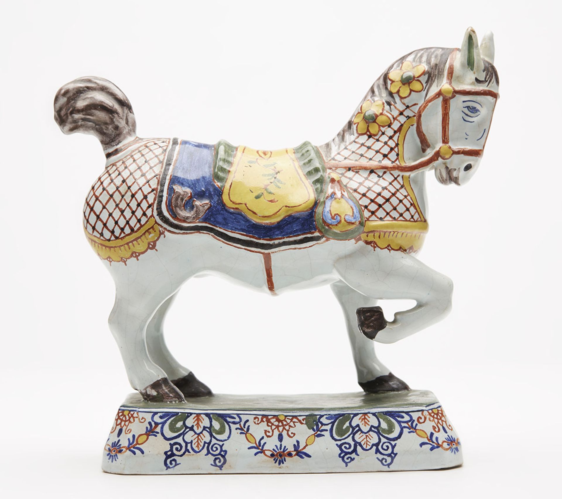 ANTIQUE DELFT POLYCHROME MODEL OF A HORSE 19TH C.