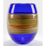 Italian Murano Gino Cenedese Signed Swirl Design Blue Art Glass Vase