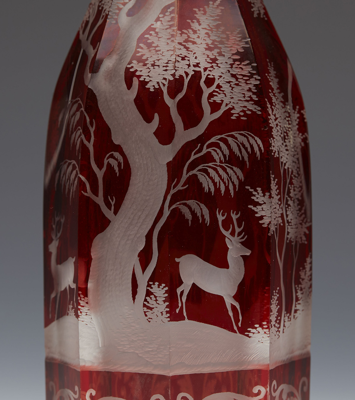 ANTIQUE BOHEMIAN RUBY ACID ETCHED SPIRIT DECANTER 19TH C. - Image 7 of 8