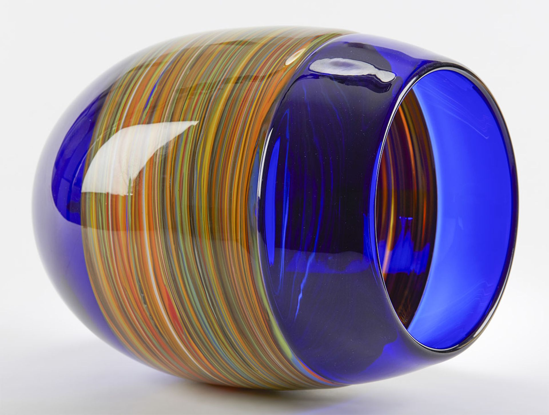 Italian Murano Gino Cenedese Signed Swirl Design Blue Art Glass Vase - Image 8 of 9