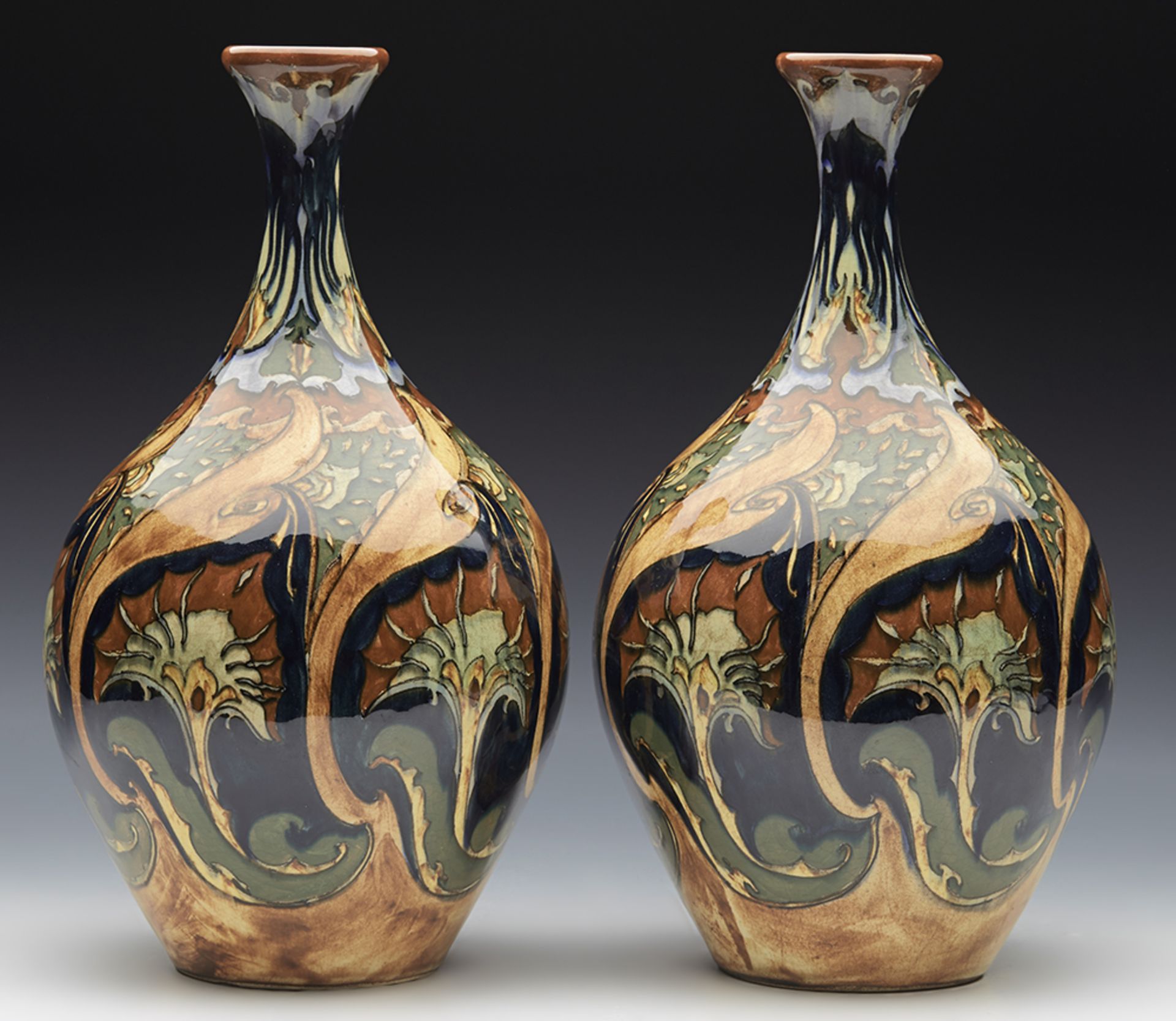 Pair Art Pottery Rozenburg Stylish Floral Design Vases 1896 - Image 9 of 16