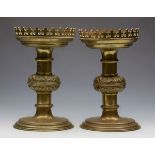 PAIR ANTIQUE BRASS ECCLESIASTICAL ALTAR CANDLESTICKS PUGIN 19TH C.