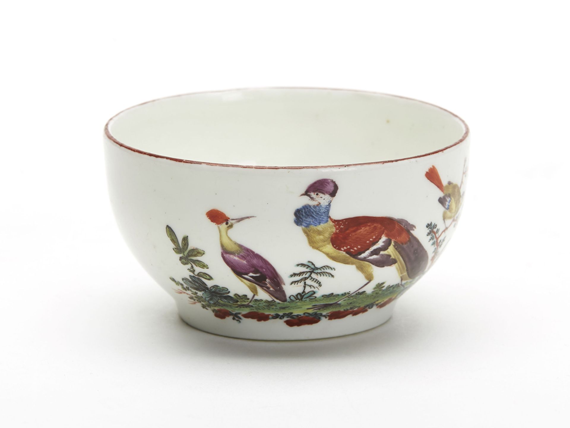 ANTIQUE EARLY CHELSEA BIRD PAINTED TEABOWL 18TH C.