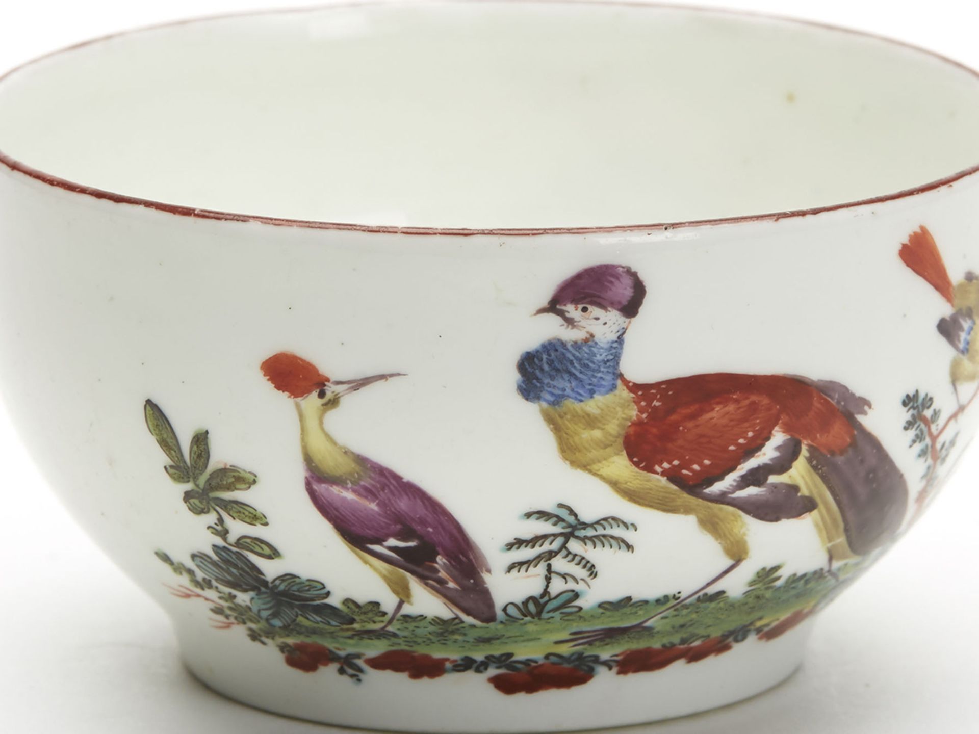 ANTIQUE EARLY CHELSEA BIRD PAINTED TEABOWL 18TH C. - Image 4 of 7