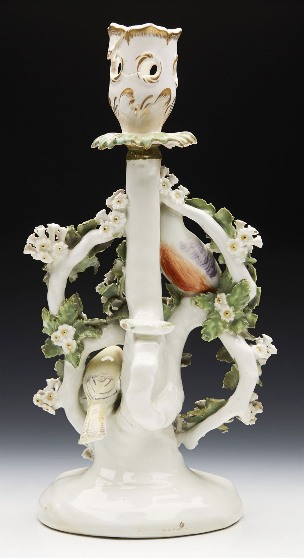 ANTIQUE DERBY PORCELAIN FLORAL CHAMBERSTICK WITH BIRDS c.1765 - Image 7 of 10