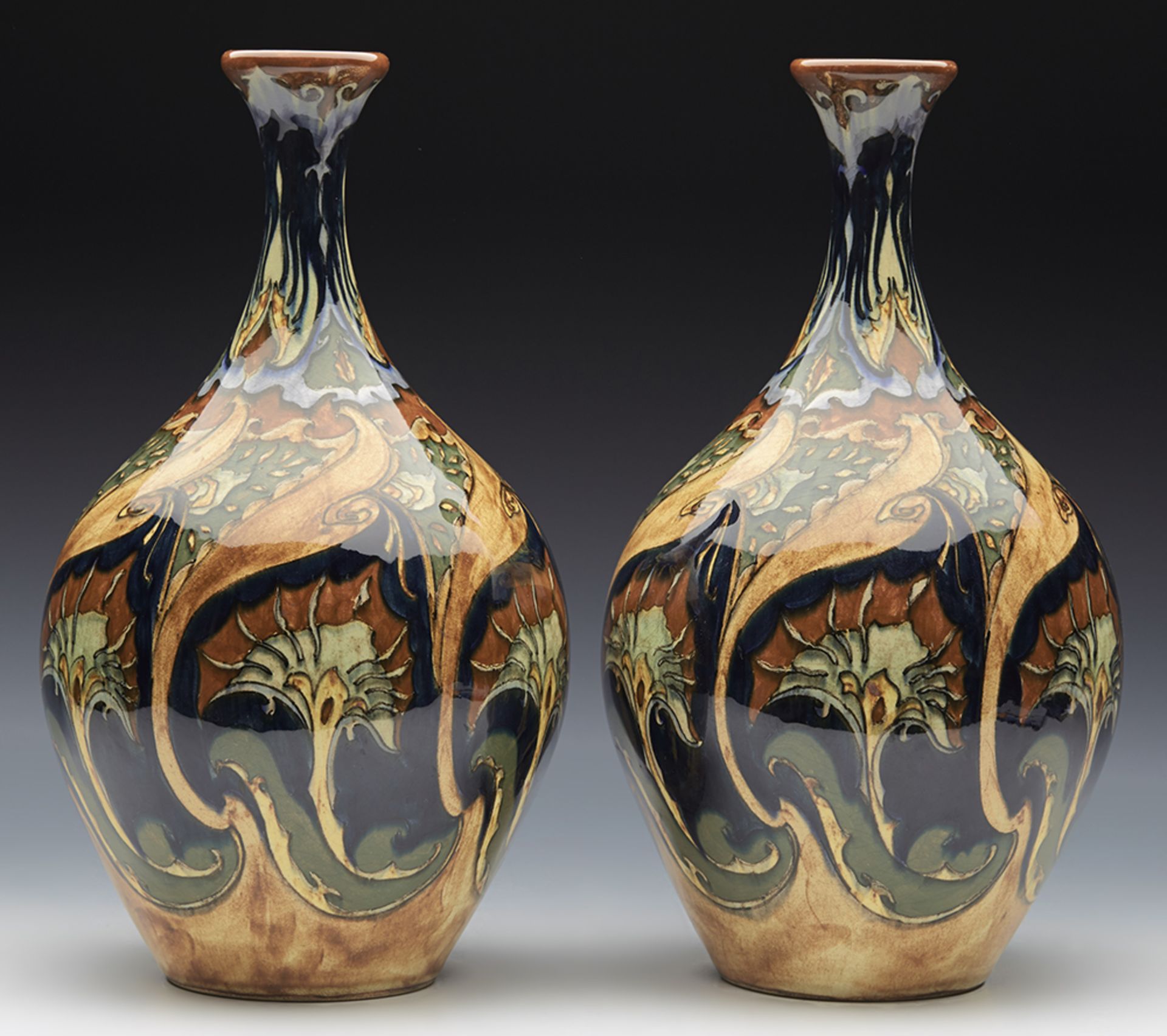 Pair Art Pottery Rozenburg Stylish Floral Design Vases 1896 - Image 2 of 16