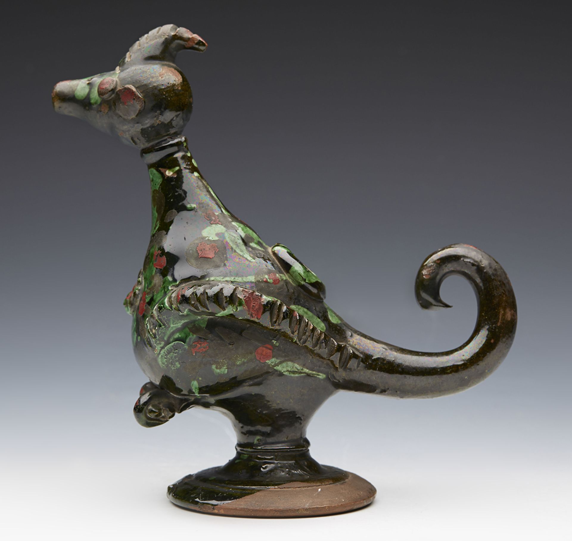 Antique Turkish Cannakkale Pottery Mythical Bird Ewer 19Th C. - Image 4 of 8