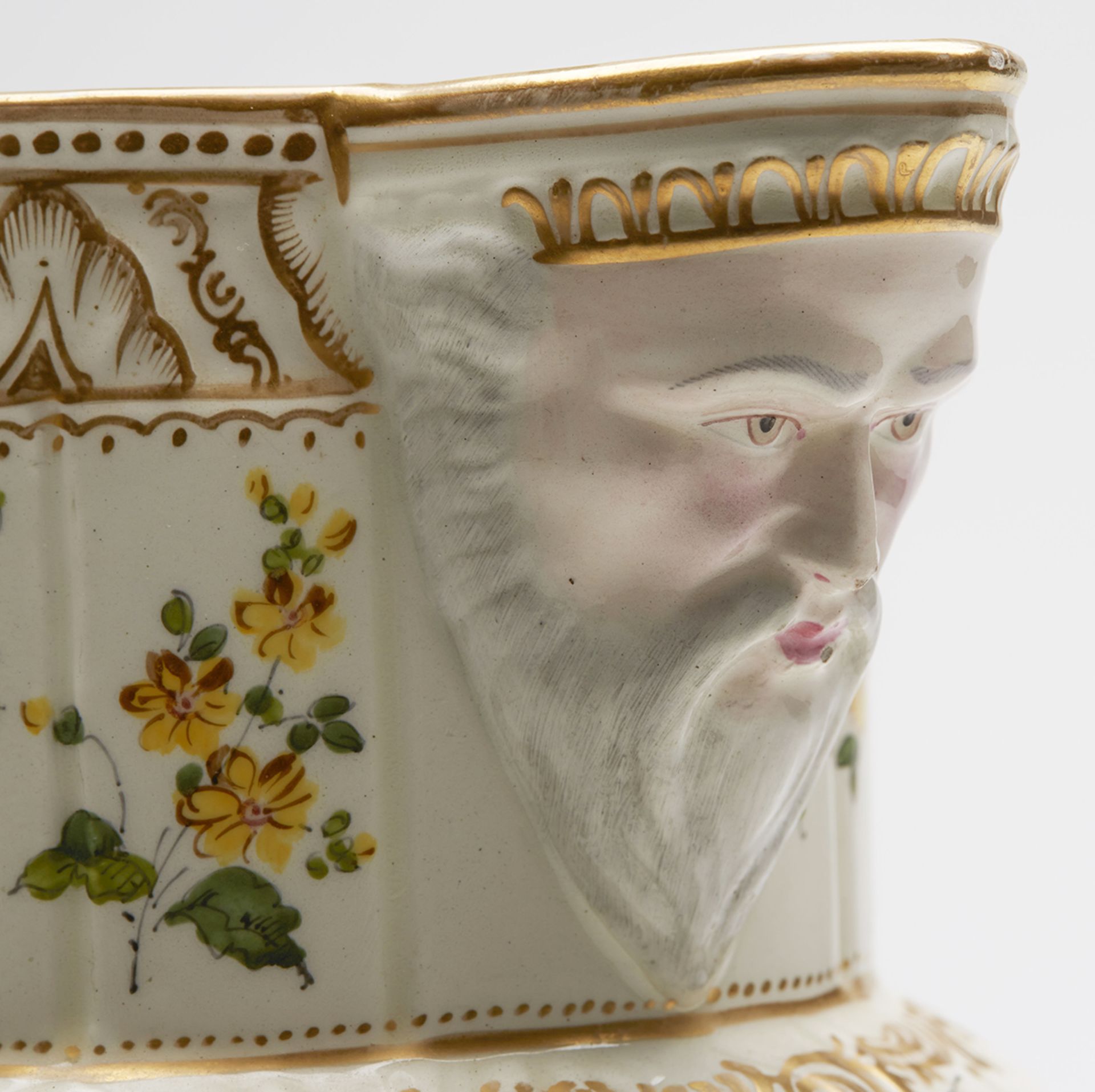 ANTIQUE CABBAGE LEAF MASK JUG WITH EXOTIC BIRDS 18/19TH C. - Image 6 of 9
