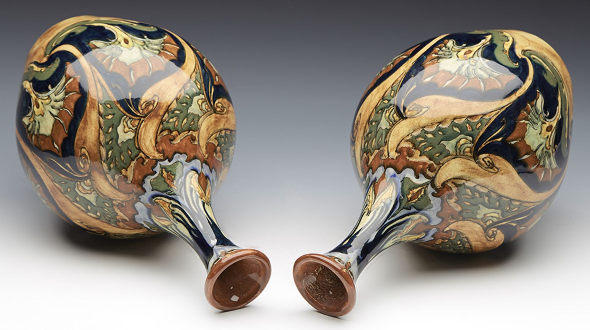 Pair Art Pottery Rozenburg Stylish Floral Design Vases 1896 - Image 12 of 16
