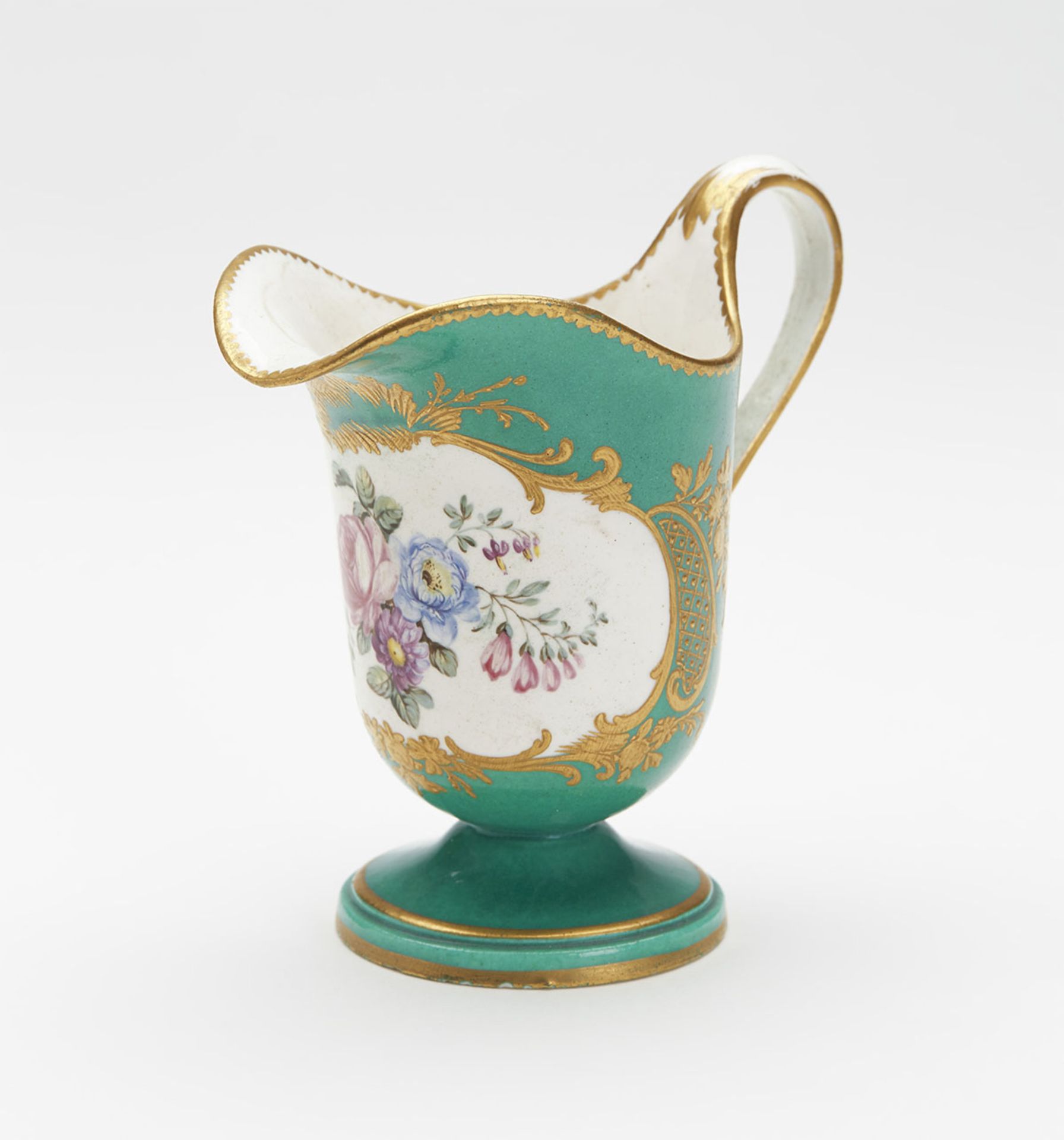 ANTIQUE SEVRES GREEN GROUND FLORAL JUG 1757-60