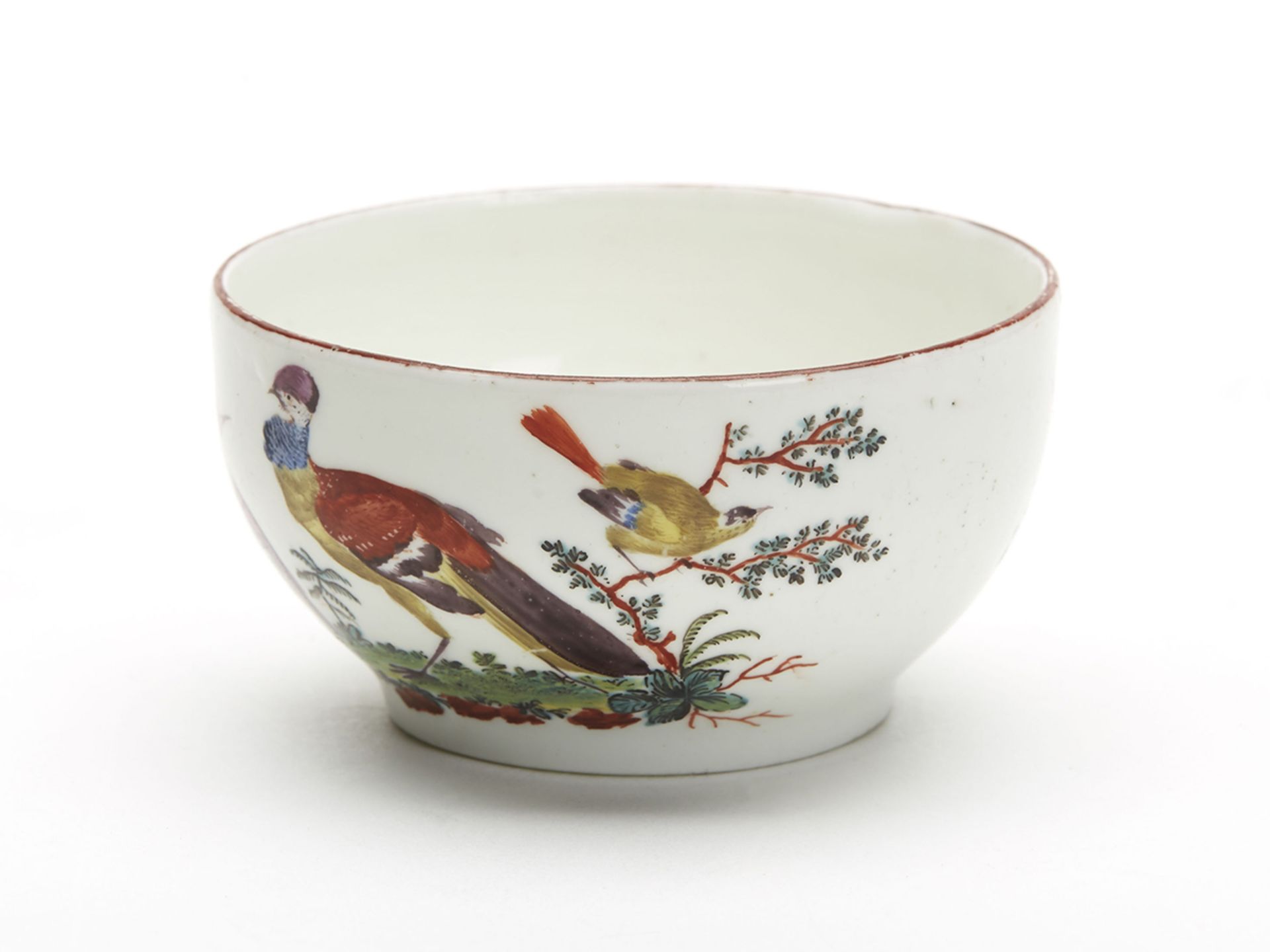 ANTIQUE EARLY CHELSEA BIRD PAINTED TEABOWL 18TH C. - Image 2 of 7