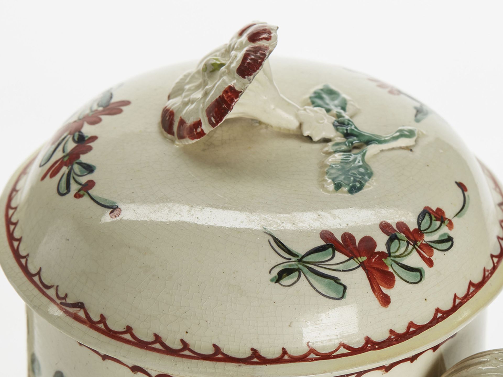 ANTIQUE CREAMWARE FLORAL PAINTED LIDDED TEAPOT, LEEDS C.1770 - Image 10 of 10