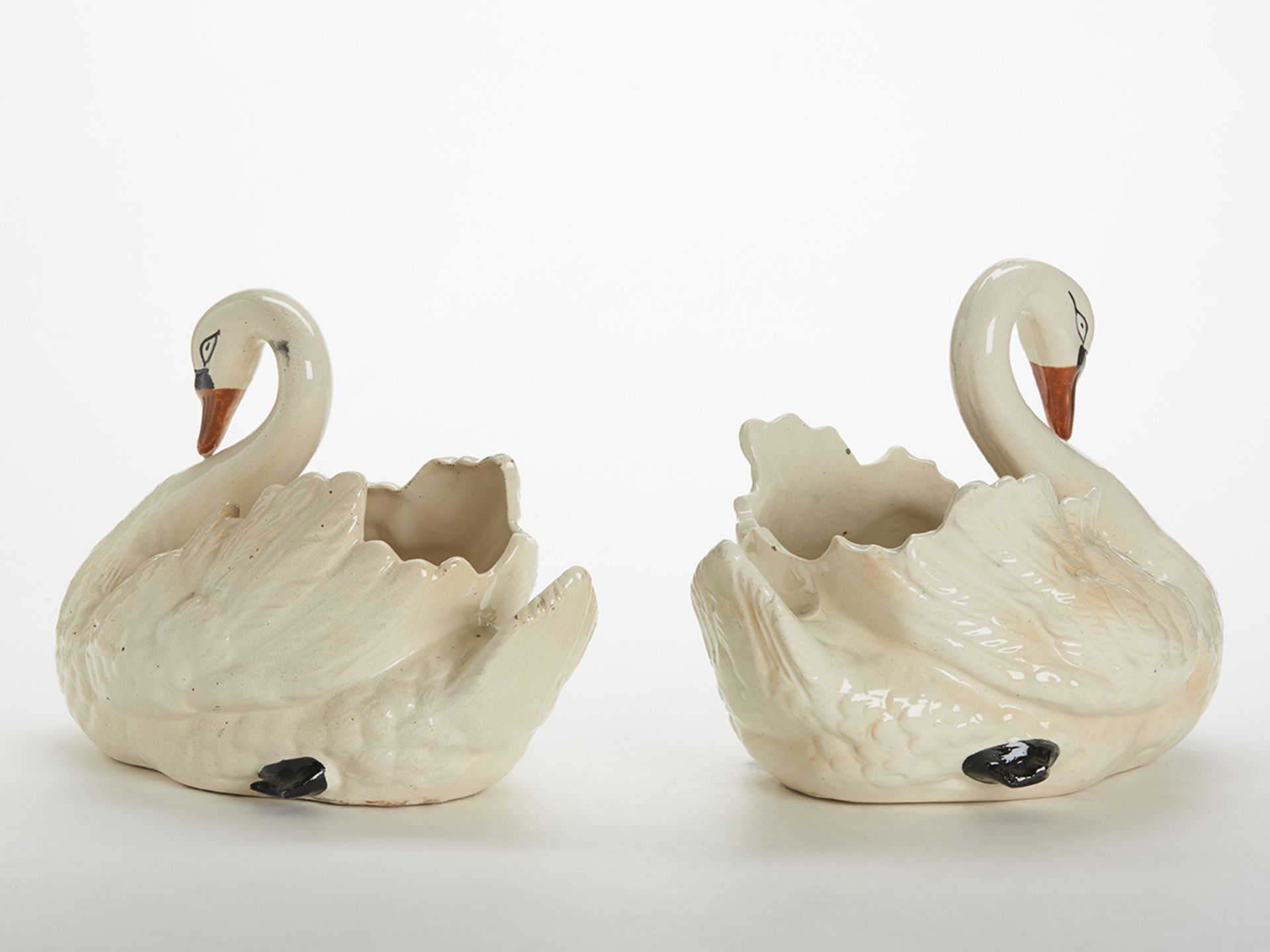ANTIQUE PAIR STAFFORDSHIRE SWAN PLANTERS 19TH C. - Image 4 of 11