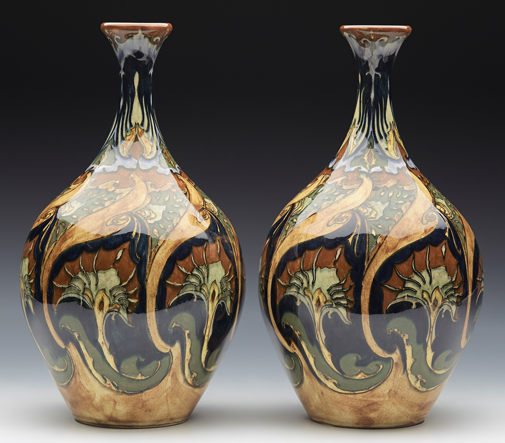 Pair Art Pottery Rozenburg Stylish Floral Design Vases 1896