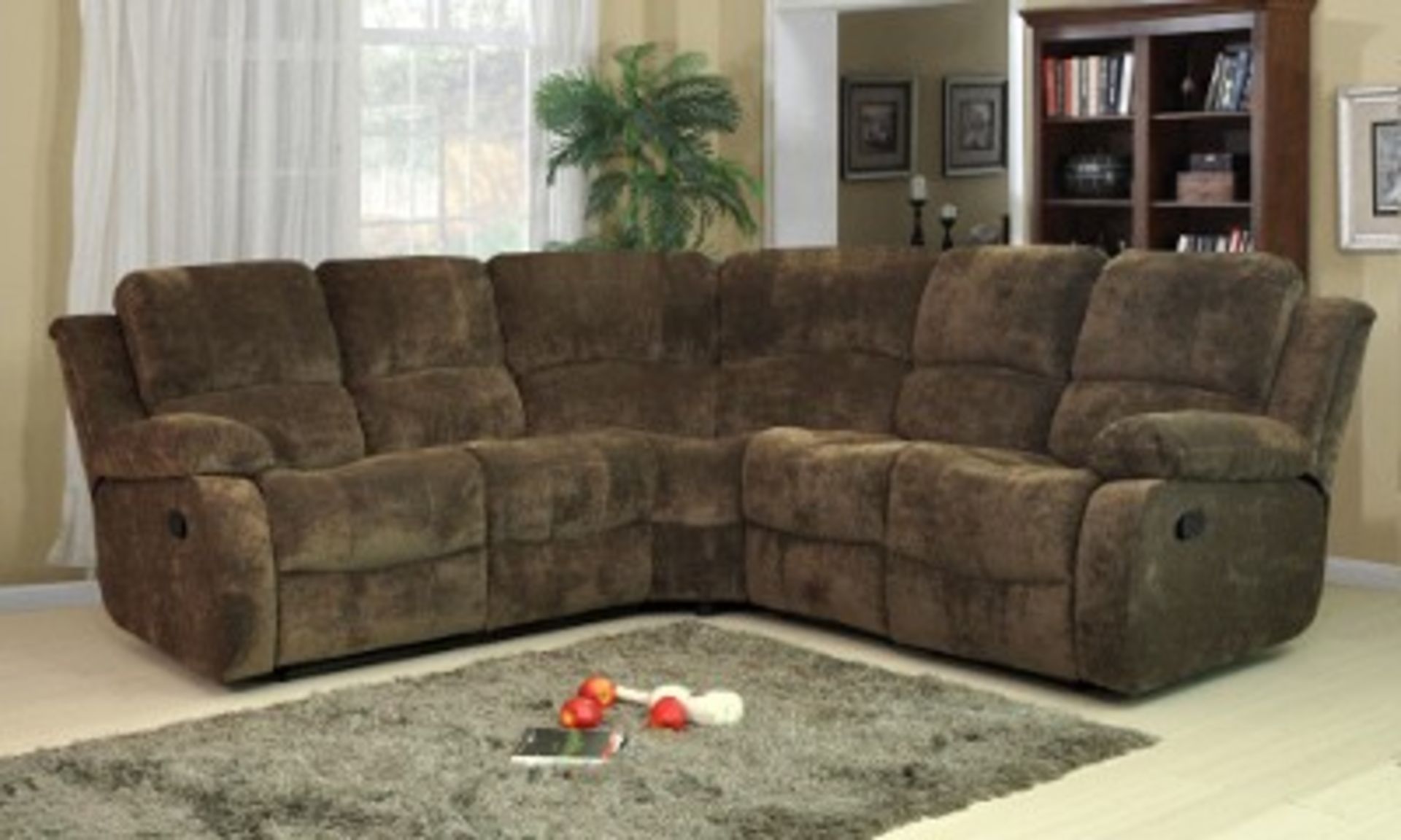 SUPREME VALANCE DELUXE 2C2 ELECTRIC RECLINING SOFA IN DARK BROWN TAUPE FABRIC