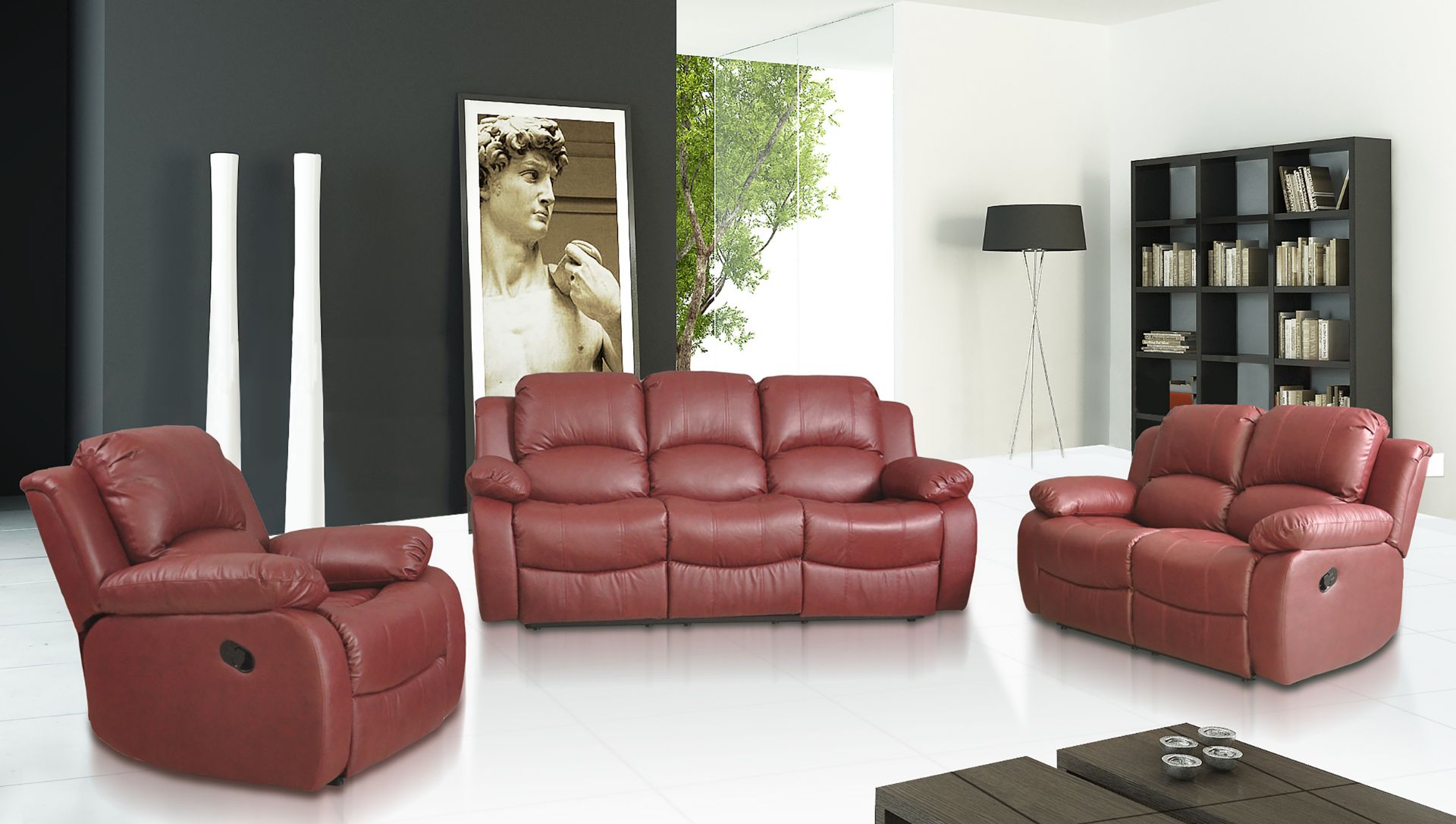 2 SEATER AND 2 SEATER BURGANDY LEATHER SUPREME VALANCE RECLINING SUITE