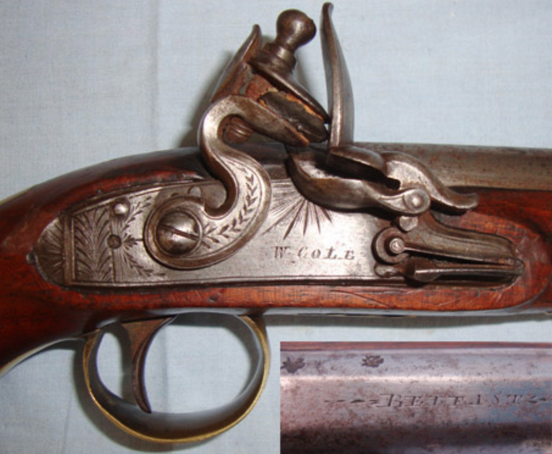 William Cole, Belfast 1811 & 1838 Irish .577” Bore Flintlock Traveling Pistol. - Image 3 of 3