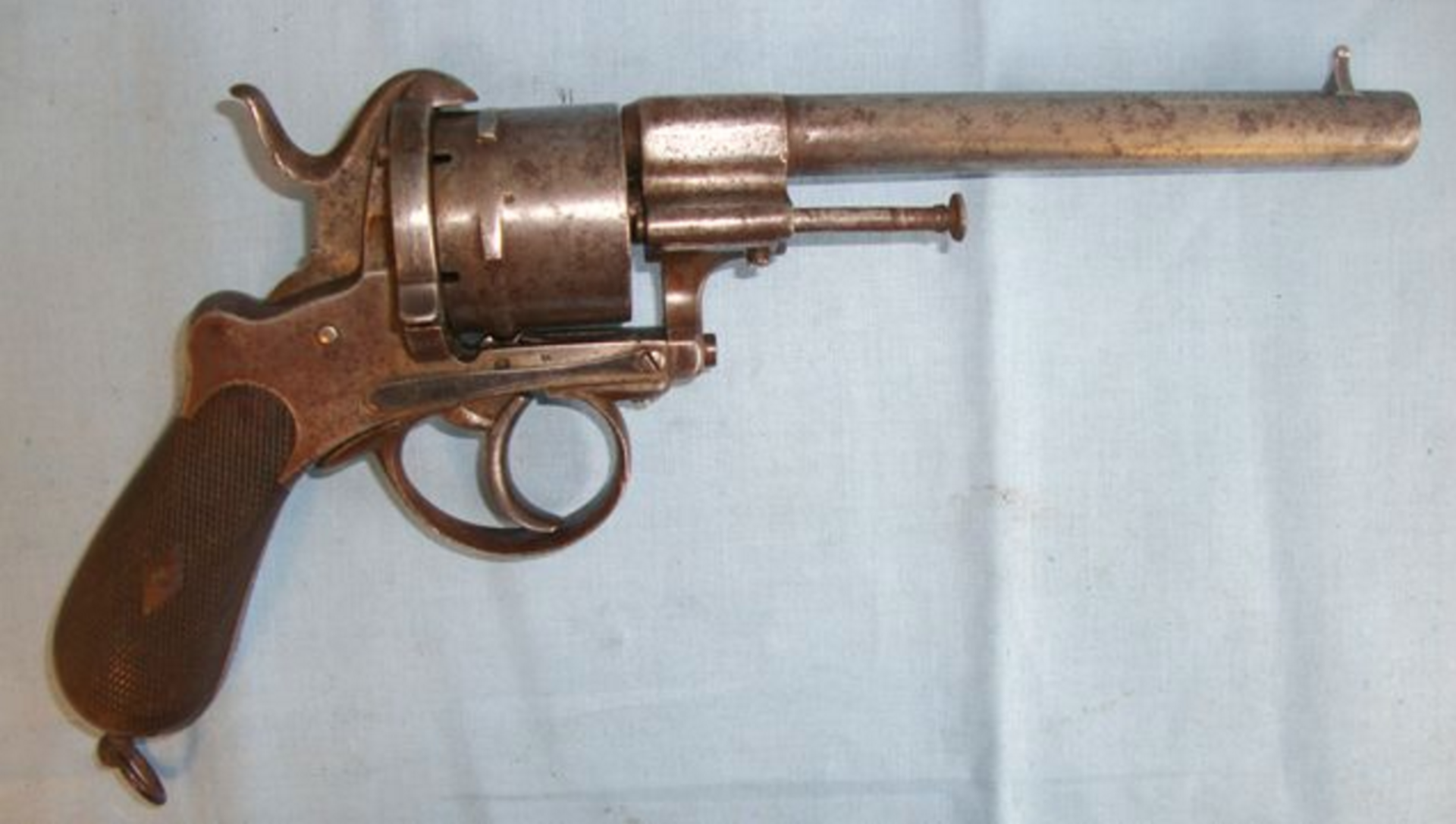 C1870 English Lefaucheux Type 12mm, Military Pinfire, Single Action, 6 Shot Revolver.