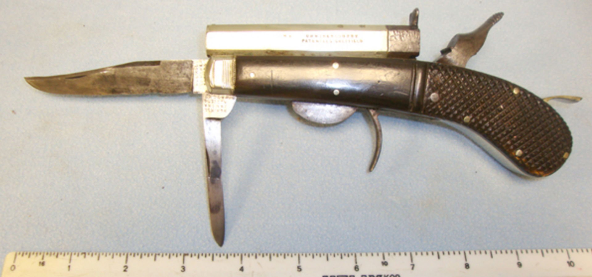 Quality, English, C1850's Unwin & Rodgers Patent 'NON* XLL' .25 Rim Fire Calibre knife Pistol - Image 3 of 3