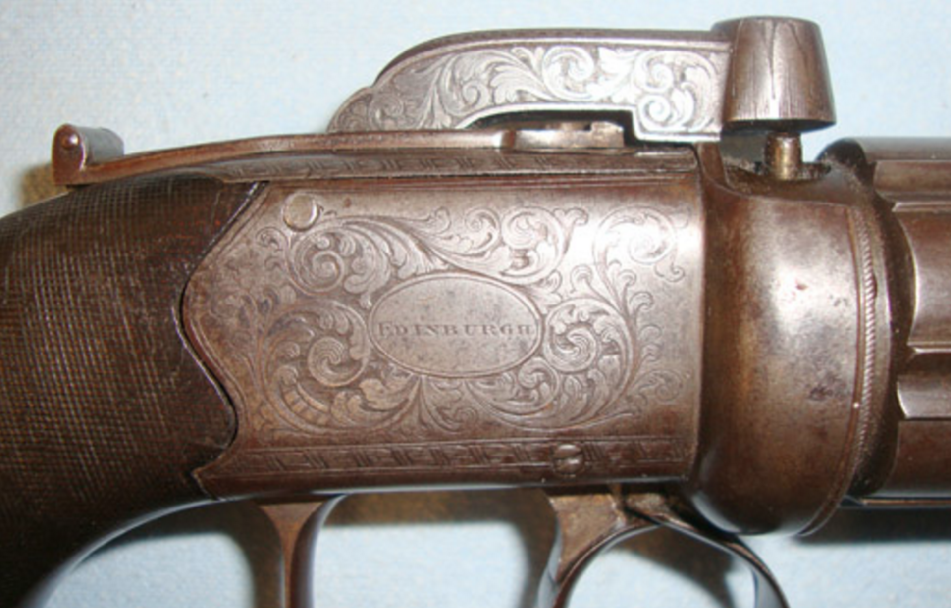Scottish, 1837- 1869 .60" Bore Bar Hammer, 6 Shot Pepper Box Revolver By Harkom Edinburgh - Image 3 of 3